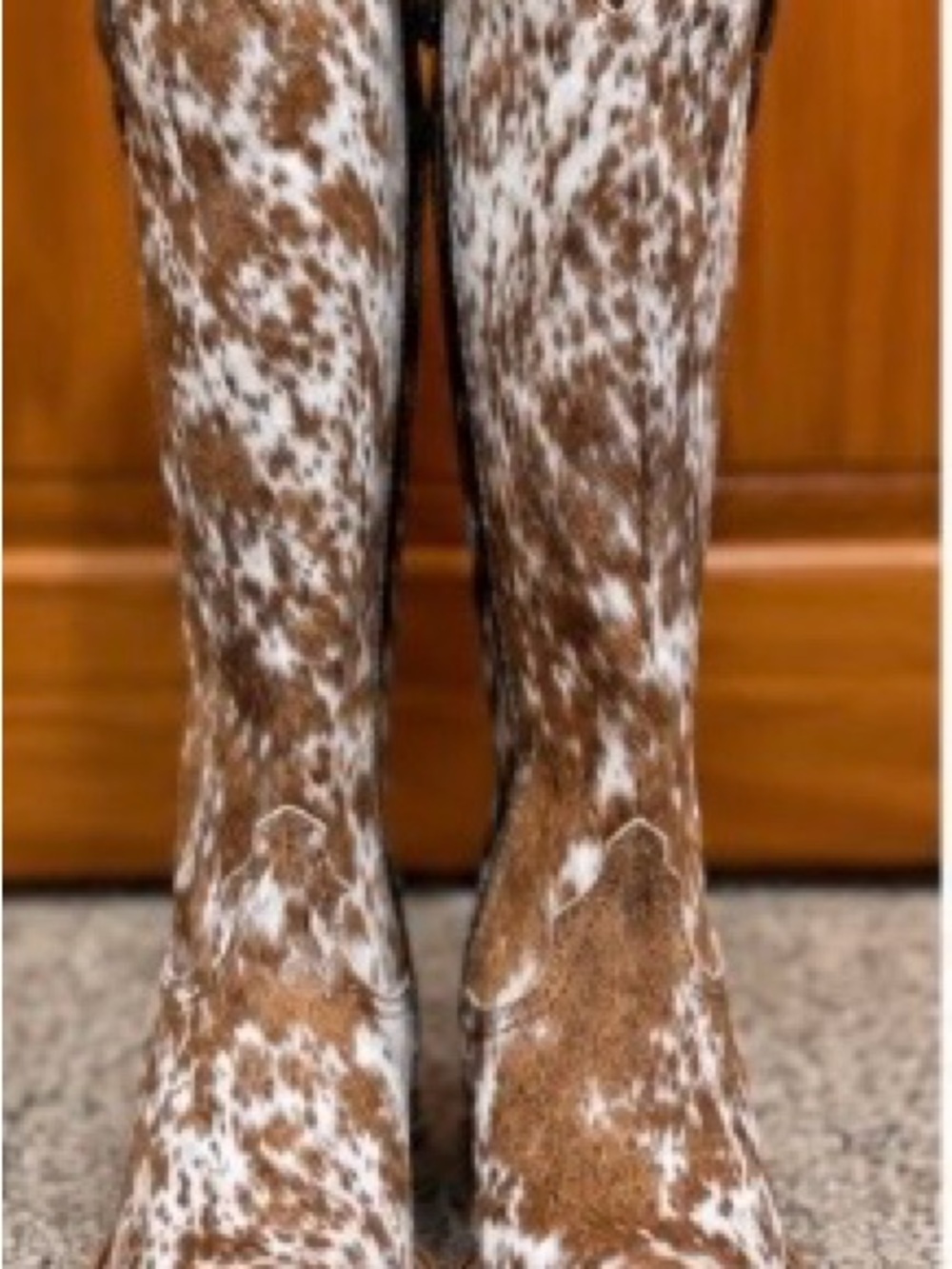 LIBERTY Black Brown and White Speckled Knee-High Heeled Boots